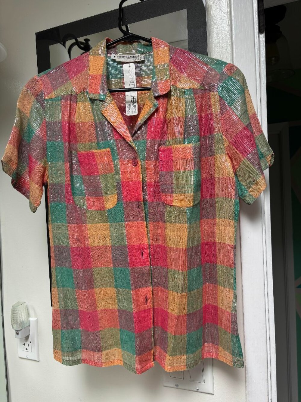 Vintage Esprit 80s Pastel Plaid Colorful Shirt Womens